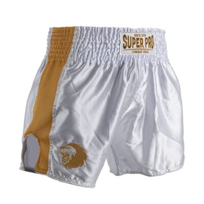 Super Pro Combat Gear Kickbox-Shorts - Thai und Kickbox-Shorts Brave - Gold / Weiß Super Pro Combat Gear Kickbox-Shorts - Thai und Kickbox-Shorts Brave - Gold / Weiß