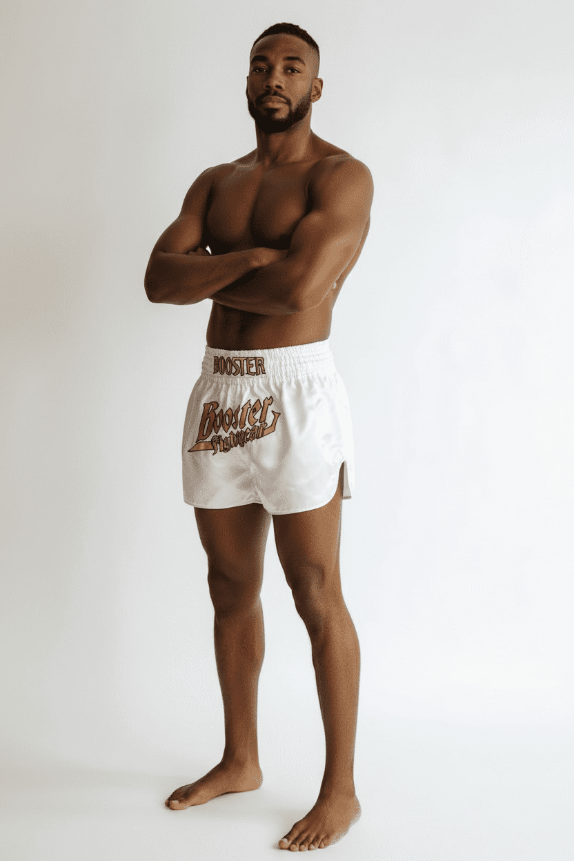 Booster Fight Gear Kickbox-Shorts Thunder Weiß Gold (TBT THUNDER WH GD) Booster Fight Gear Kickbox-Shorts Thunder Weiß Gold (TBT THUNDER WH GD)
