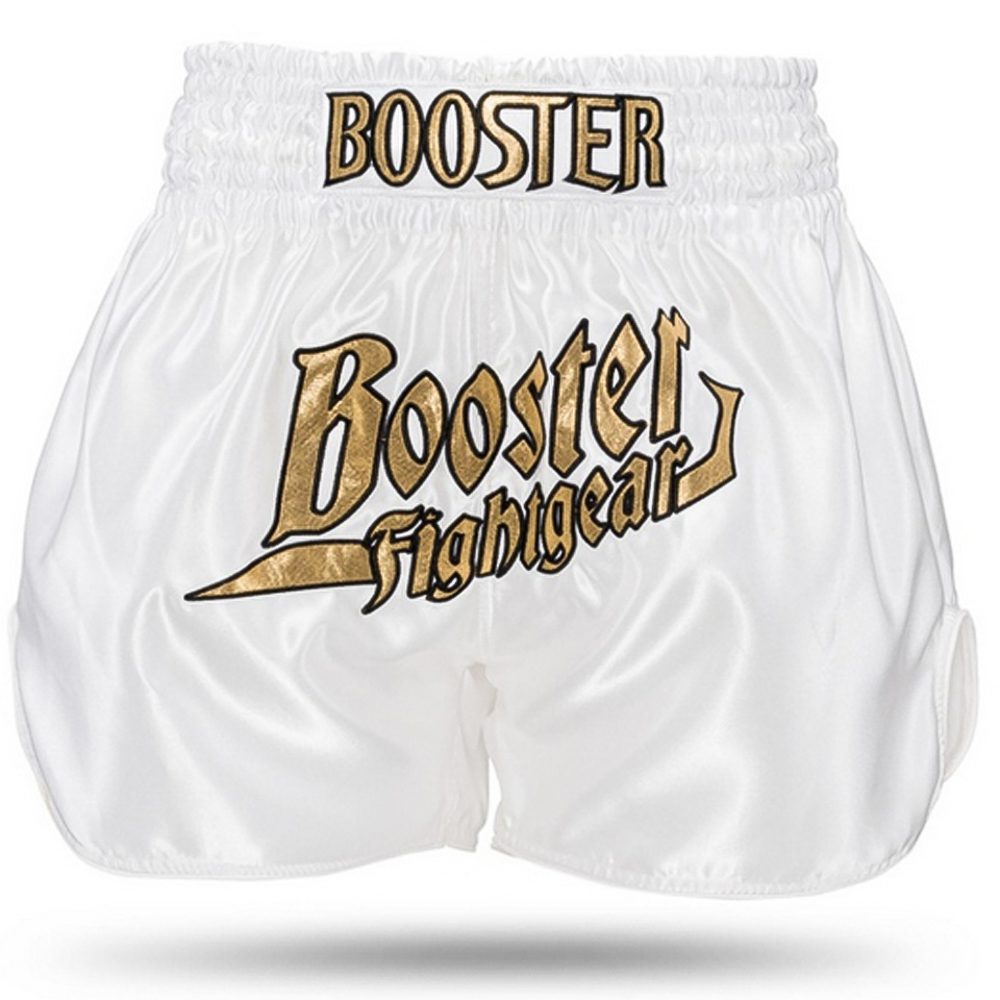Booster Fight Gear Kickbox-Shorts Thunder Weiß Gold (TBT THUNDER WH GD) Booster Fight Gear Kickbox-Shorts Thunder Weiß Gold (TBT THUNDER WH GD)