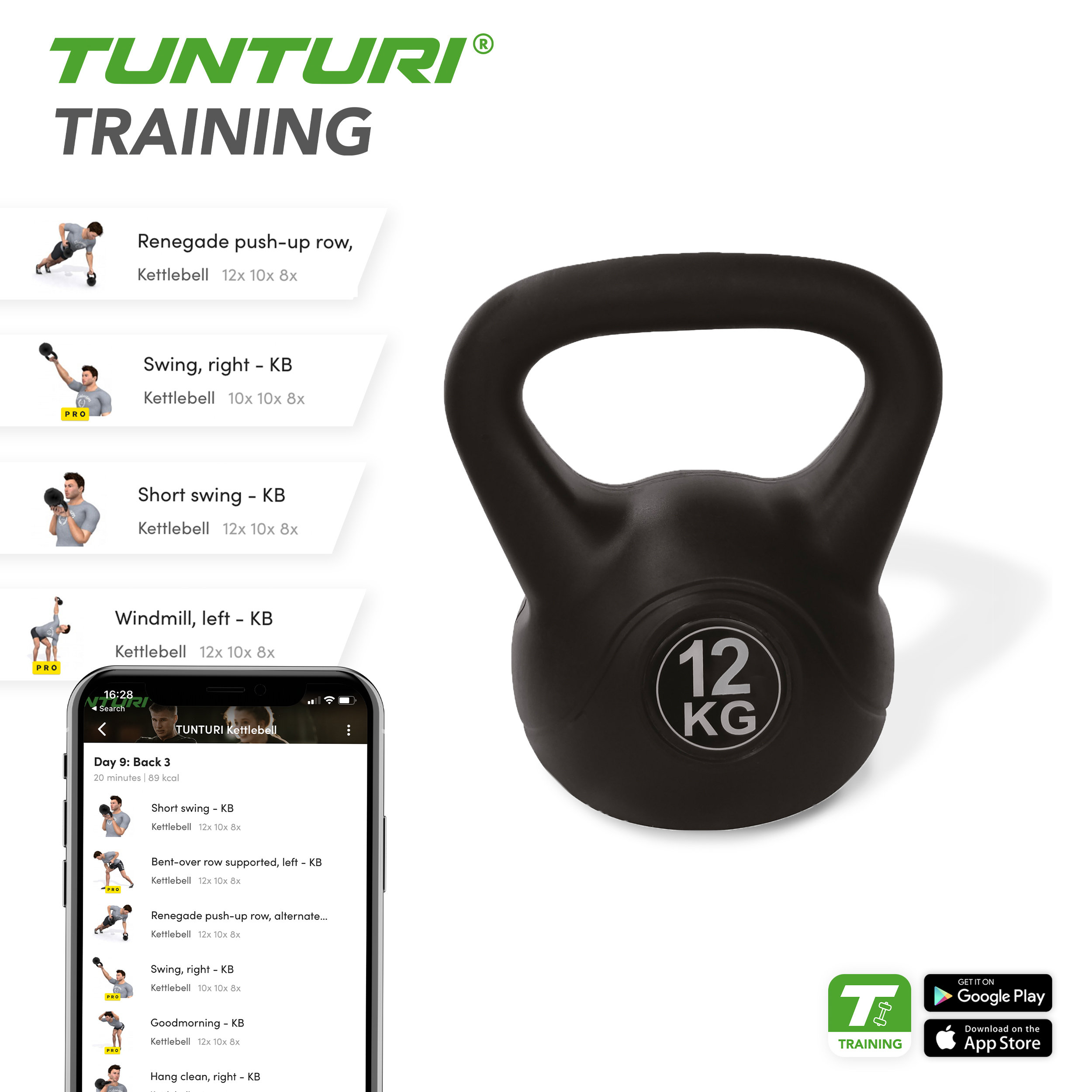 Tunturi Kettlebell - PVC Kettlebell 12kg - Schwarz Tunturi Kettlebell - PVC Kettlebell 12kg - Schwarz