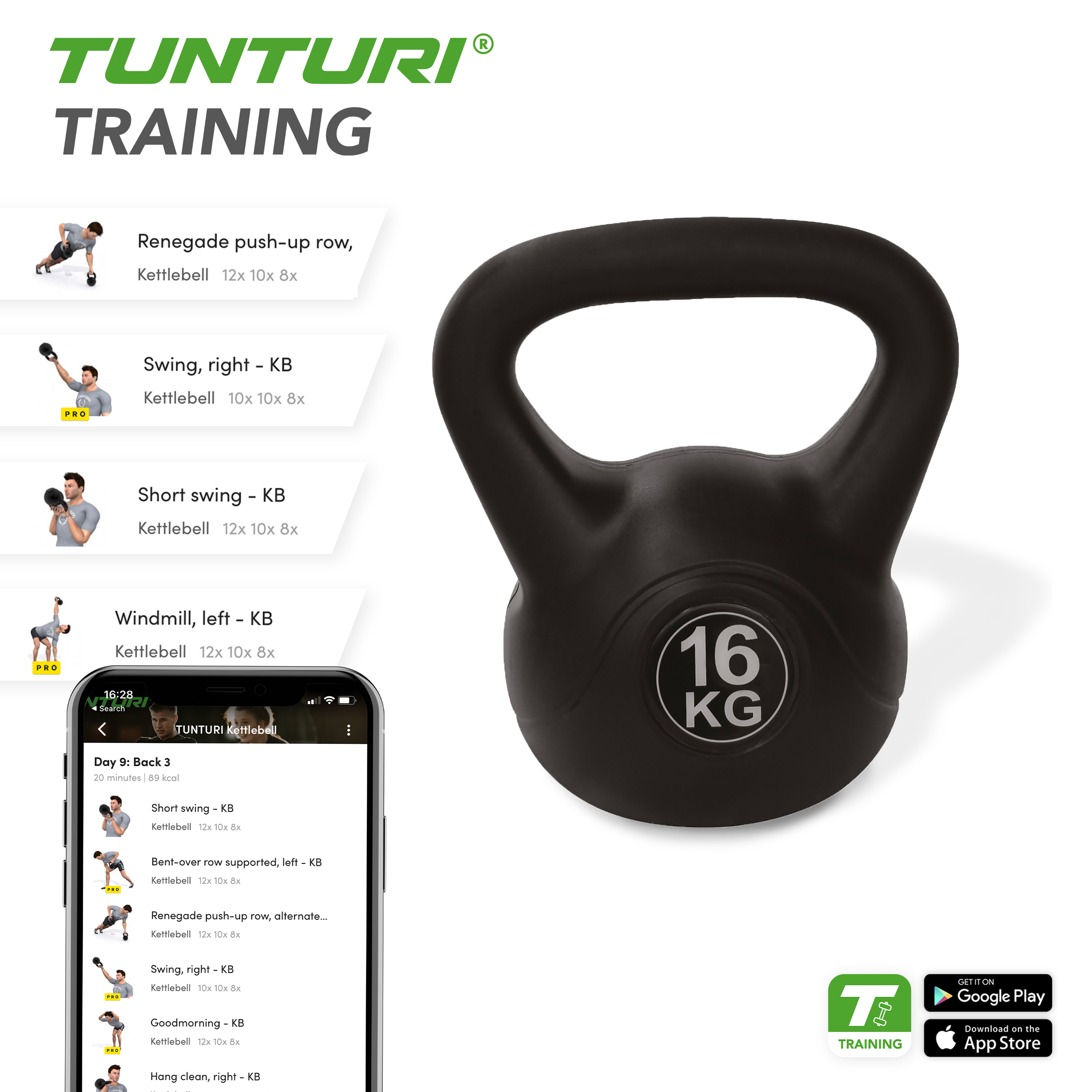 Tunturi Kettlebell - PVC Kettlebell 16kg - Schwarz Tunturi Kettlebell - PVC Kettlebell 16kg - Schwarz
