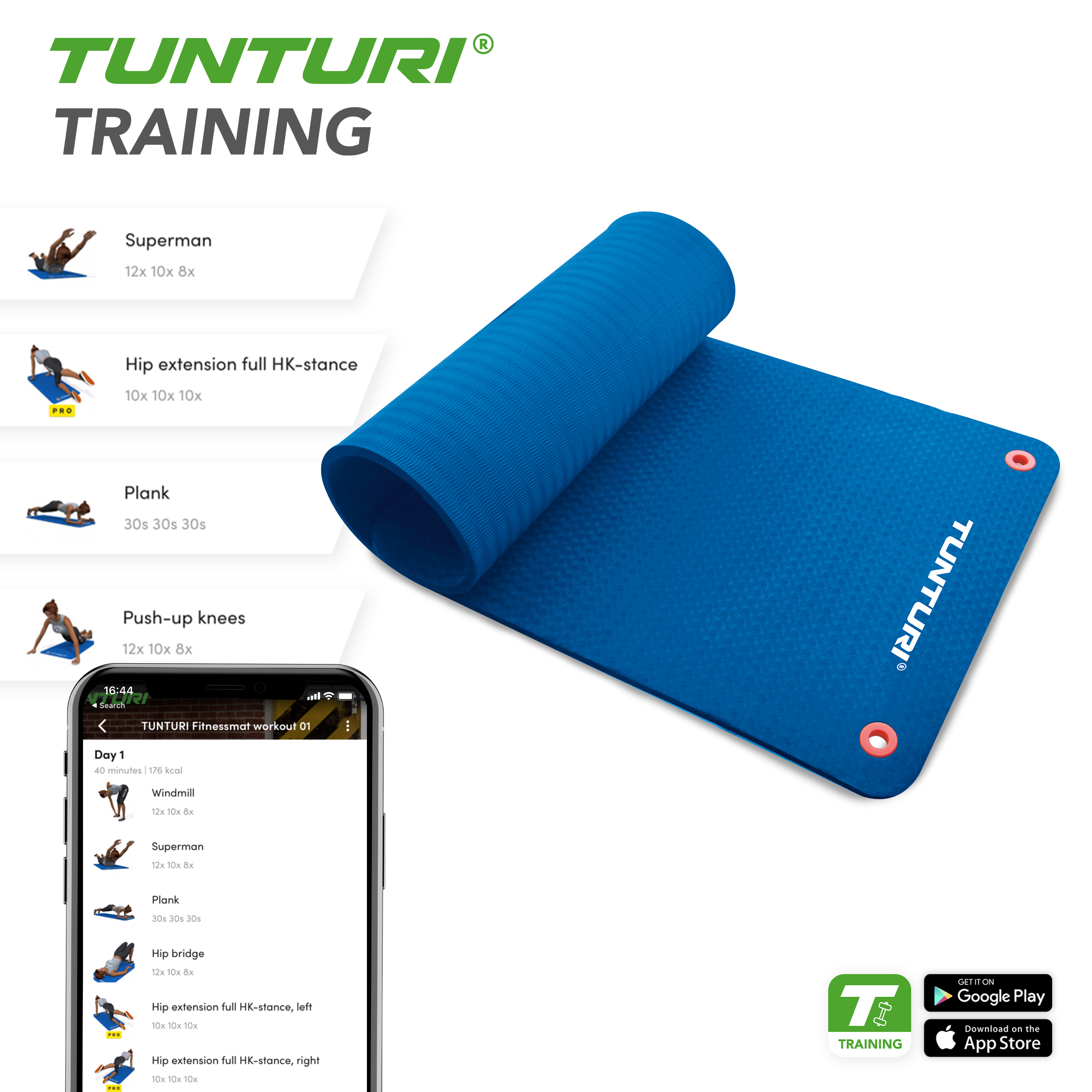 Tunturi Fitnessmatte - Pro 140x60 cm - Blau Tunturi Fitnessmatte - Pro 140x60 cm - Blau