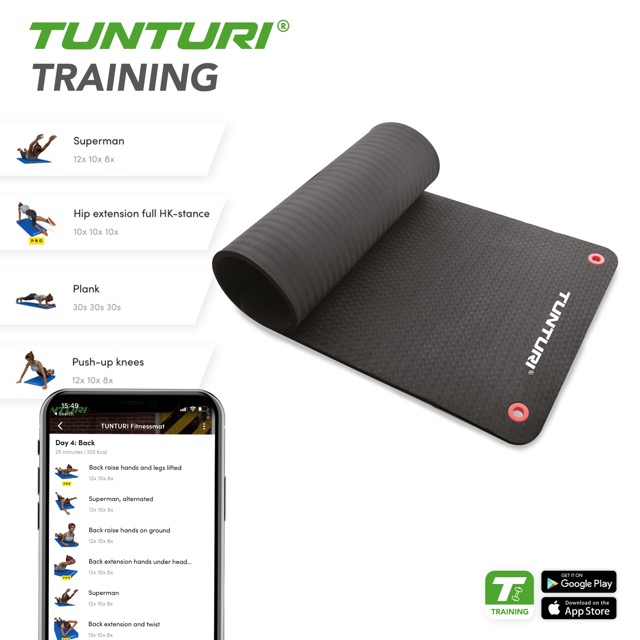 Tunturi Fitnessmatte - Pro 180x60x1,5 cm - Schwarz Tunturi Fitnessmatte - Pro 180x60x1,5 cm - Schwarz
