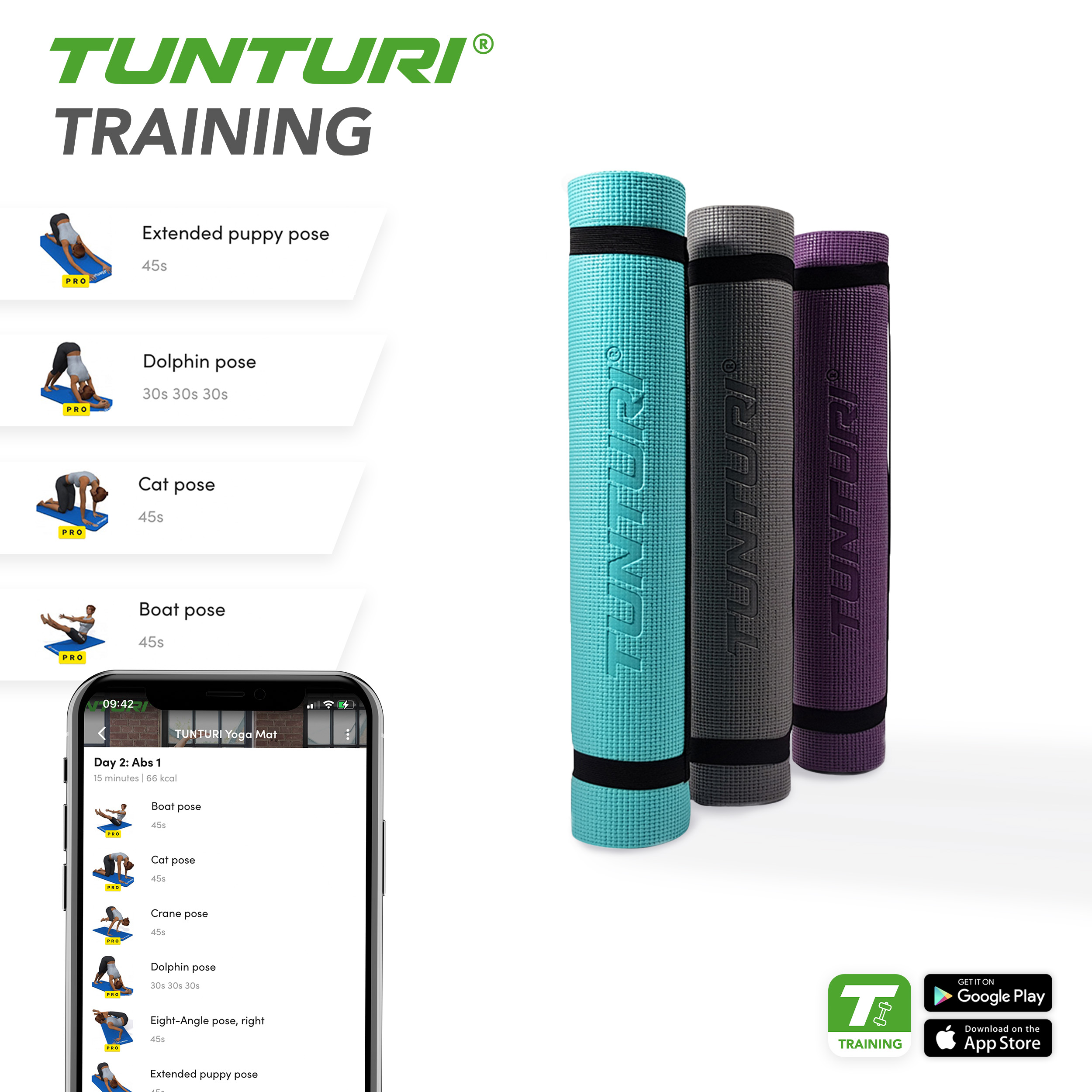 Tunturi Yogamatte - PVC Yogamatte 4mm - Türkis Tunturi Yogamatte - PVC Yogamatte 4mm - Türkis