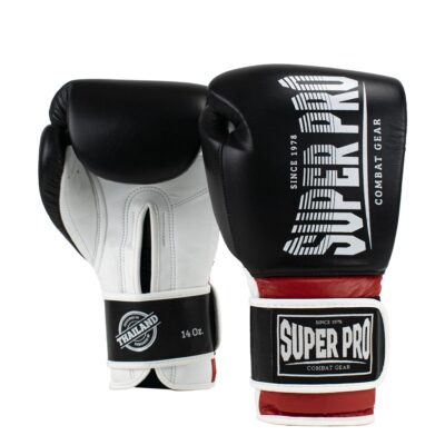 Super Pro Combat Gear Boxhandschuhe - Leder Thai Gloves - Rot / Schwarz / Weiß