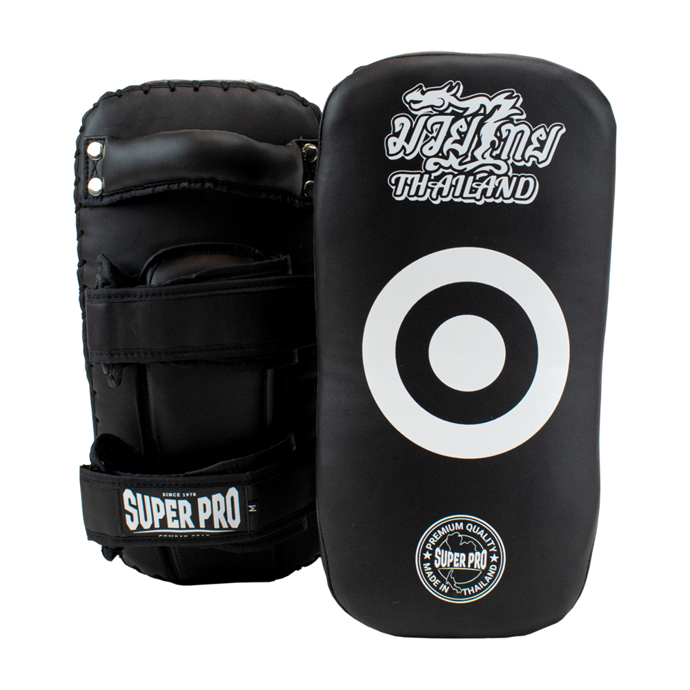 Super Pro Combat Gear Schlagpolster - Leder Thaipad Pattaya MADE in THAILAND - Schwarz / Weiß