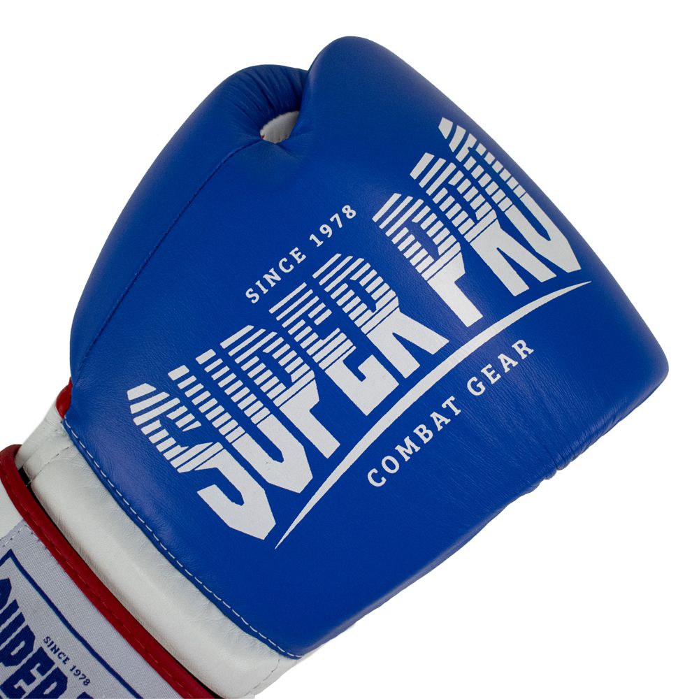 Super Pro Combat Gear Boxhandschuhe - Leder Thai Gloves Stripes - Rot / Blau / Weiß Super Pro Combat Gear Boxhandschuhe - Leder Thai Gloves Stripes - Rot / Blau / Weiß