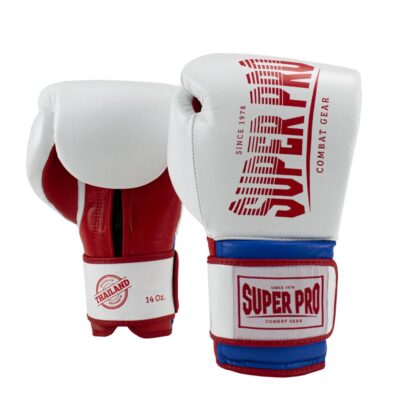 Super Pro Combat Gear Boxhandschuhe - Leder Thai Gloves Stripes - Rot / Blau / Weiß
