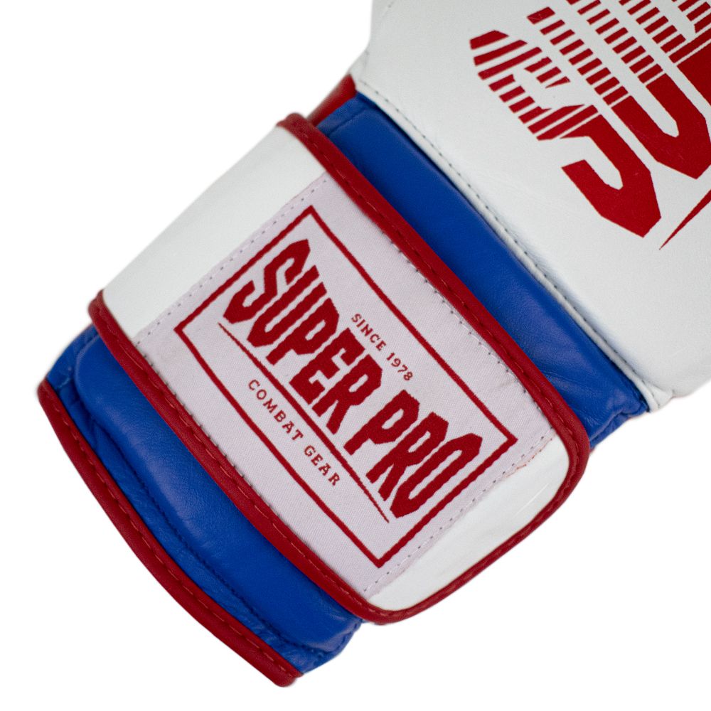Super Pro Combat Gear Boxhandschuhe - Leder Thai Gloves Stripes - Rot / Blau / Weiß Super Pro Combat Gear Boxhandschuhe - Leder Thai Gloves Stripes - Rot / Blau / Weiß