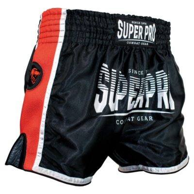 Super Pro Combat Gear Kickbox-Shorts - Thai Short Stripes - Rot / Schwarz / Weiß Super Pro Combat Gear Kickbox-Shorts - Thai Short Stripes - Rot / Schwarz / Weiß