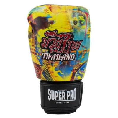 Super Pro Combat Gear Boxhandschuhe - Muay-Thai-Boxhandschuhe Leder Pattaya Made In Thailand - Schwarz / Gelb