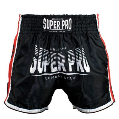 Super Pro Combat Gear Kickbox-Shorts - Thai Short Stripes - Rot / Schwarz / Weiß Super Pro Combat Gear Kickbox-Shorts - Thai Short Stripes - Rot / Schwarz / Weiß