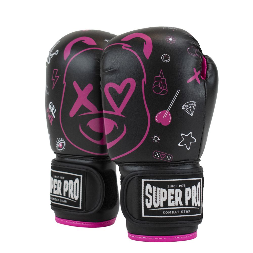Super Pro Combat Gear Boxhandschuhe - Kinder Bear - Rosa / Schwarz / Weiß Super Pro Combat Gear Boxhandschuhe - Kinder Bear - Rosa / Schwarz / Weiß