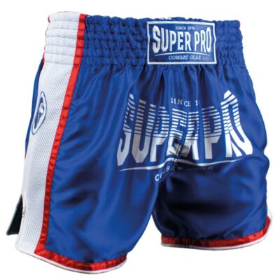Super Pro Combat Gear Kickbox-Shorts - Thai Short Stripes - Rot / Blau / Weiß
