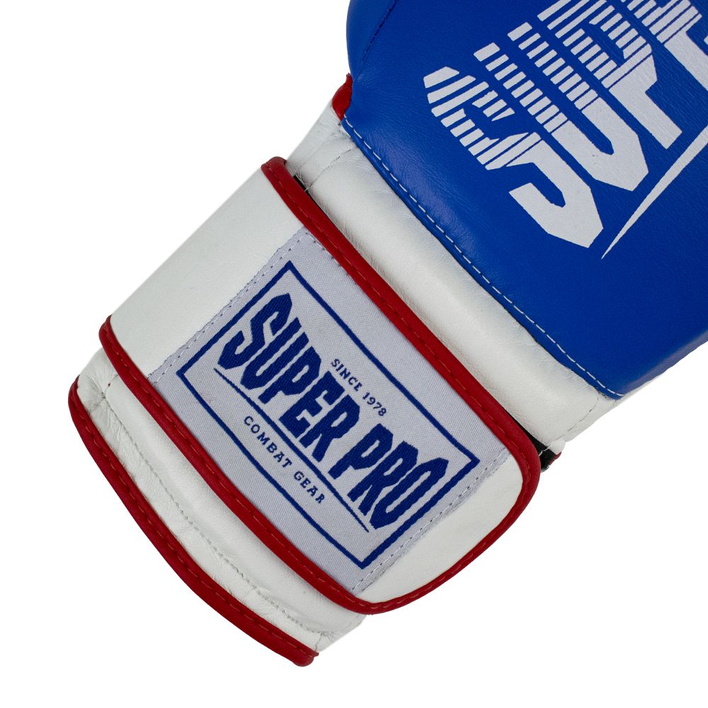 Super Pro Combat Gear Boxhandschuhe - Leder Thai Gloves Stripes - Rot / Blau / Weiß Super Pro Combat Gear Boxhandschuhe - Leder Thai Gloves Stripes - Rot / Blau / Weiß