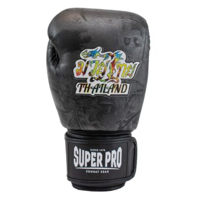 Super Pro Combat Gear Boxhandschuhe - Muay-Thai-Boxhandschuhe Leder Pattaya Made In Thailand - Schwarz / Gelb