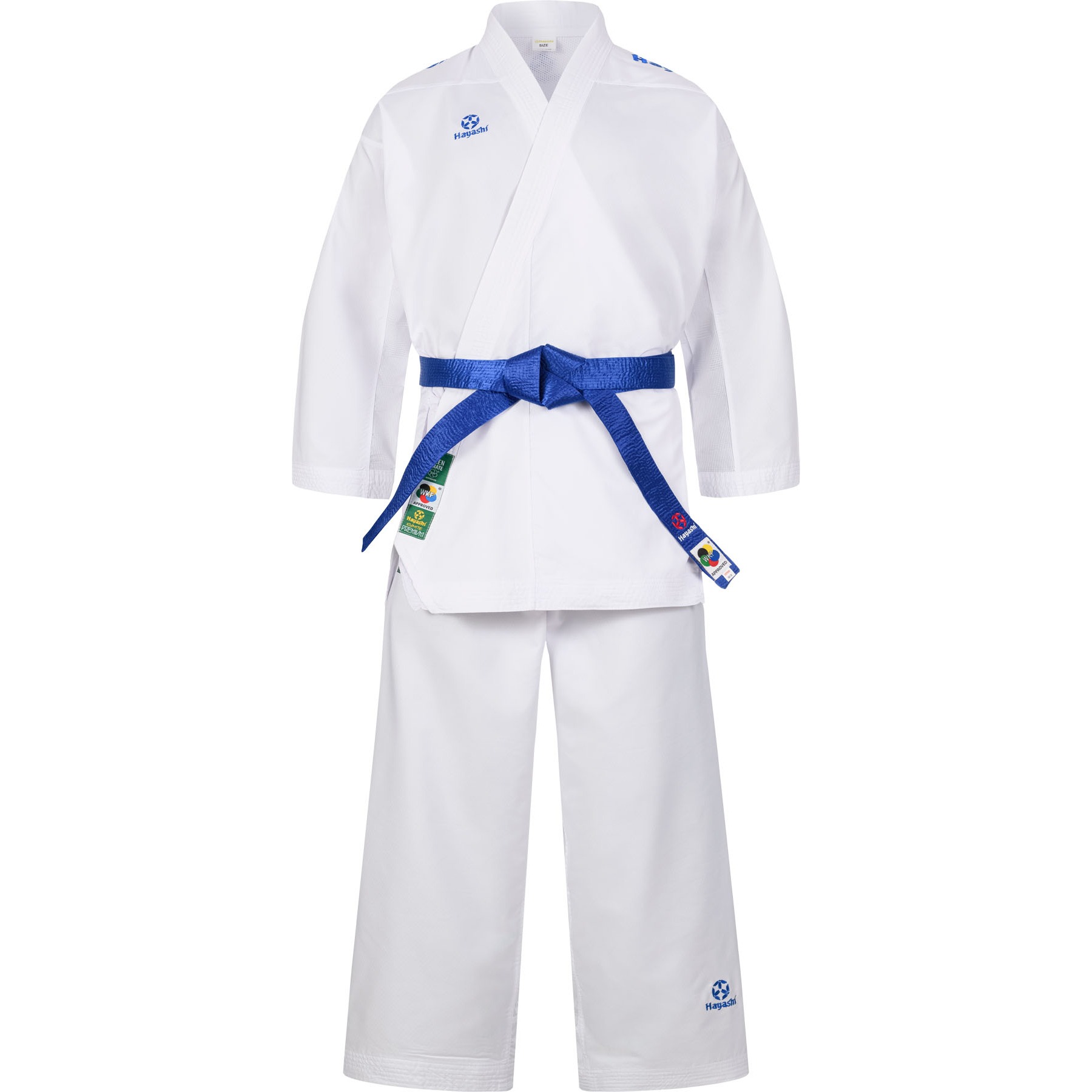 Hayashi Karateanzug - Premium Kumite WKF Approved - Weiß / Blau Hayashi Karateanzug - Premium Kumite WKF Approved - Weiß / Blau