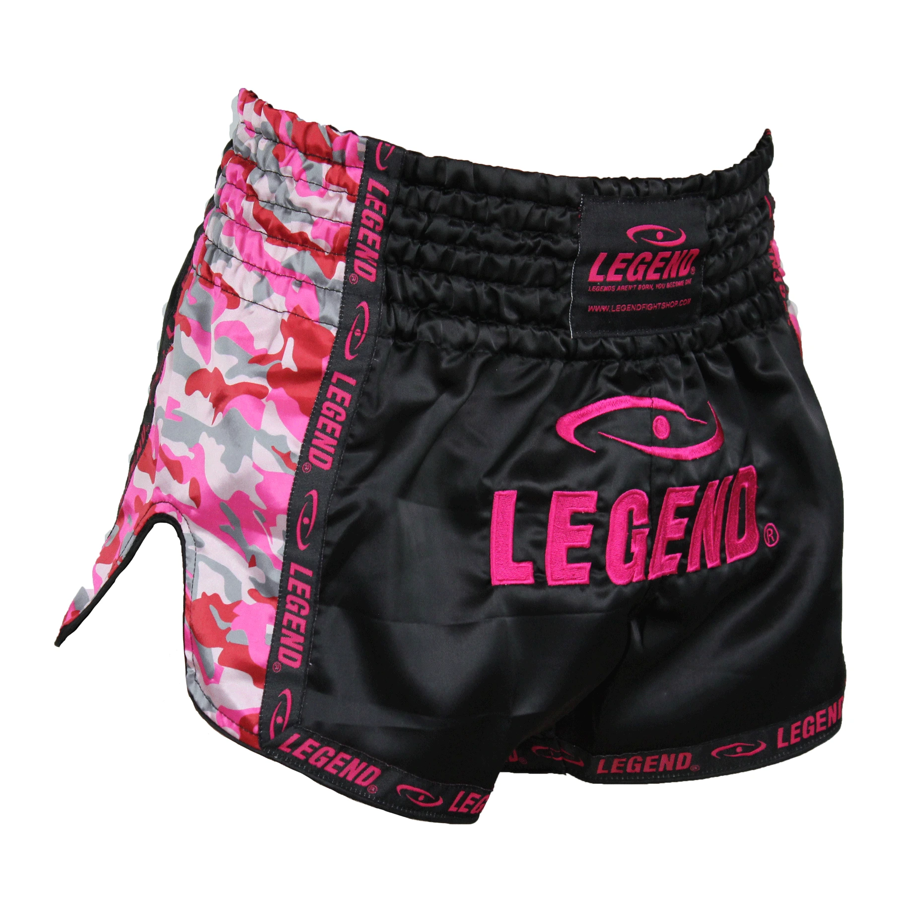 Legend Kickbox-Shorts Damen Camo Roze Satijn Größe XL