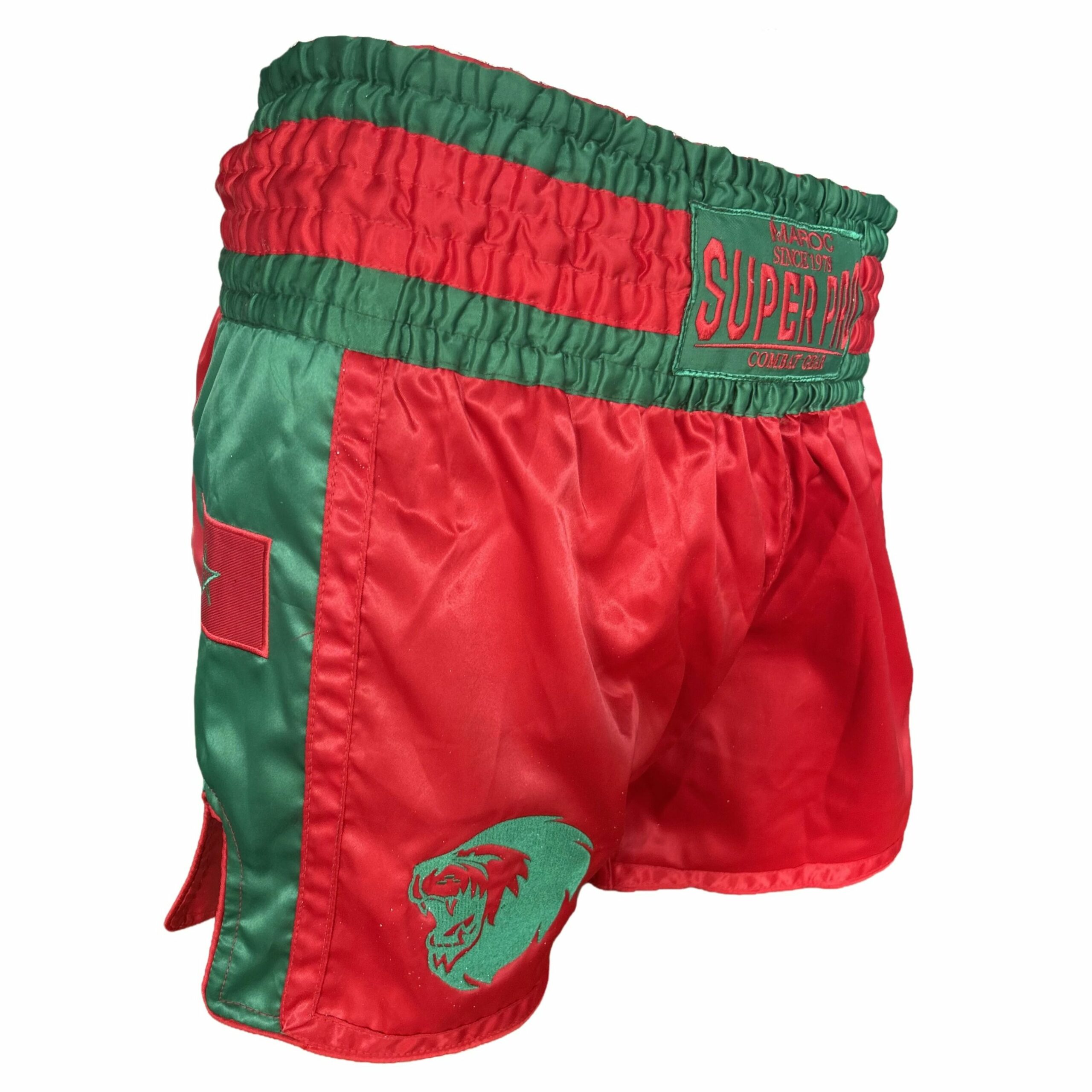 Super Pro Combat Gear Kickbox-Shorts - Thai Nations Maroc - Rot / Grün Super Pro Combat Gear Kickbox-Shorts - Thai Nations Maroc - Rot / Grün