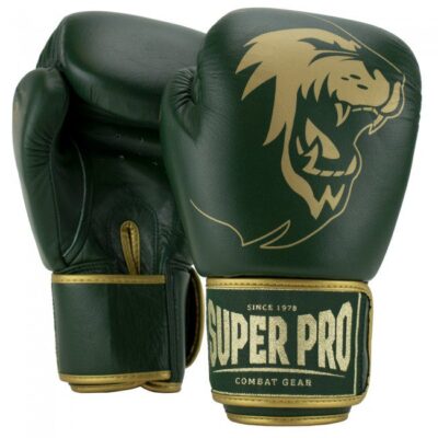 Super Pro Combat Gear Warrior SE Leder Kickboxhandschuhe Grün/Gold 10 Oz.