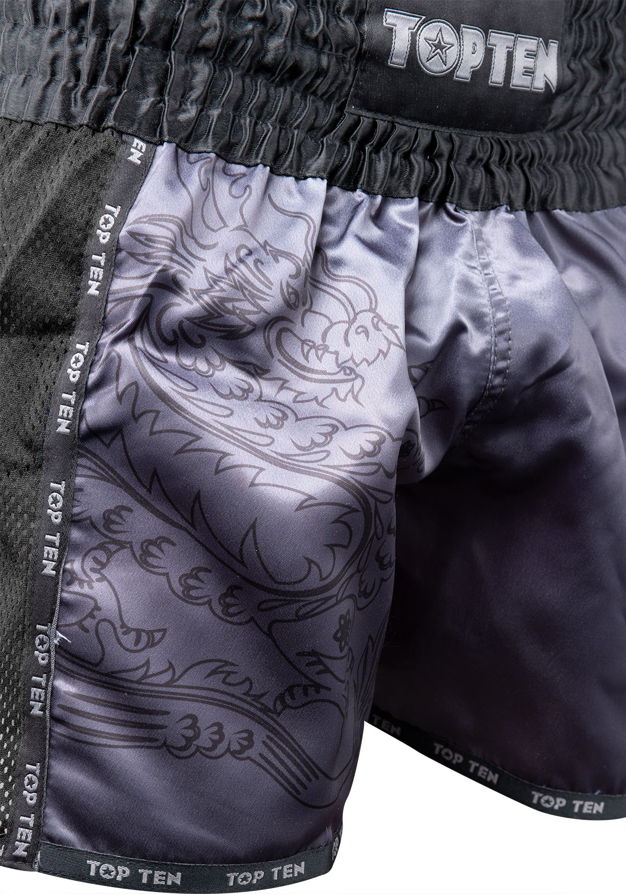 TOP TEN Kickbox-Shorts - Dragon - Schwarz / Grau TOP TEN Kickbox-Shorts - Dragon - Schwarz / Grau