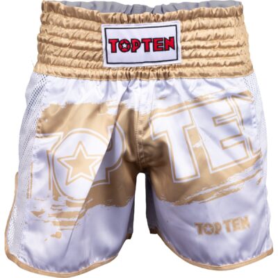 TOP TEN Muay-Thai-Shorts - Power Ink - Weiß / Gold TOP TEN Muay-Thai-Shorts - Power Ink - Weiß / Gold