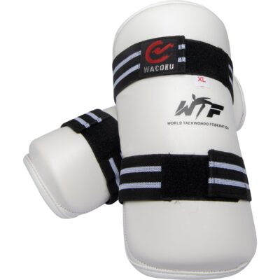 TOP TEN Taekwondo Unterarmschutz - WACOKU WTF Approved - Weiß / Schwarz